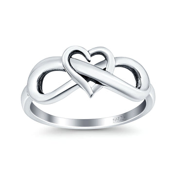 Heart Infinity Ring Oxidized Band 925 Sterling Silver Thumb Ring (8mm)